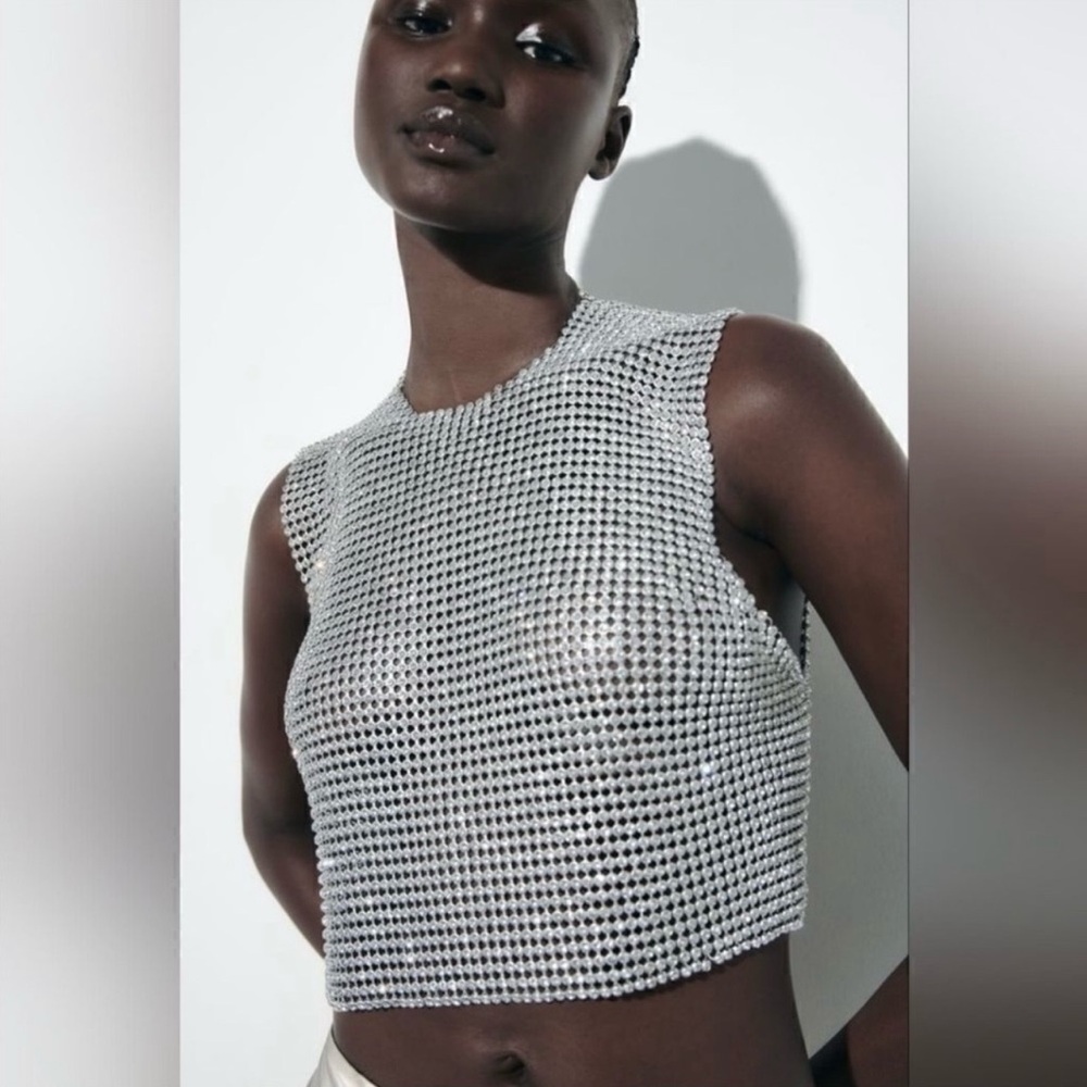 Zara metallic rhinestone Top NWT